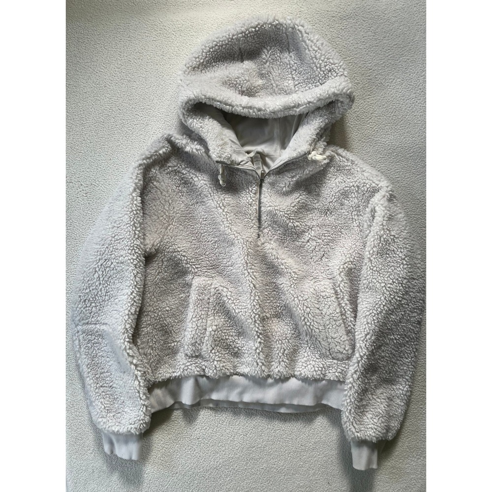 Lululemon Womens 10 Scuba Half-Zip Hoodie White Opal Fleece Sherpa